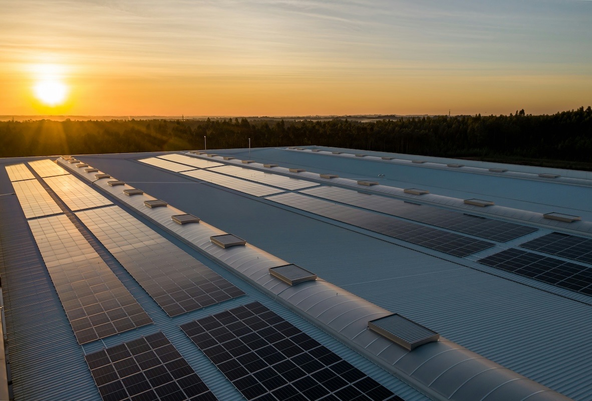 Image du toit d'une entreprise jonchée de panneaux solaires